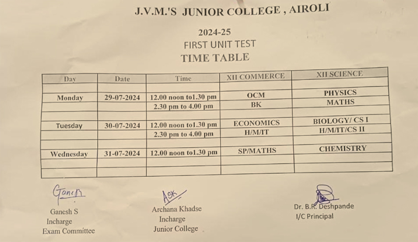 Exam Schedule